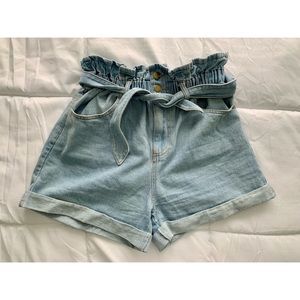Paper Bag Waist Denim Shorts